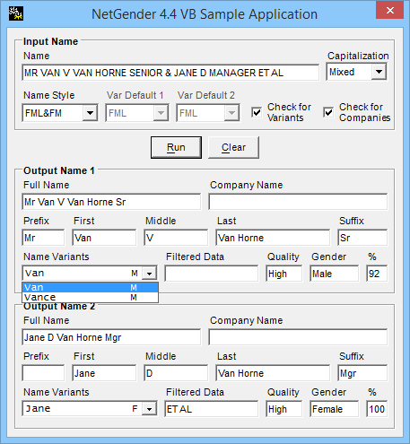 NetGender 4.4 VB Sample Application NetGender for .NET Screen Shot